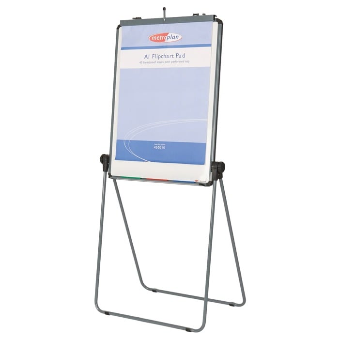 Metal display easel equipped with a flipchart holder