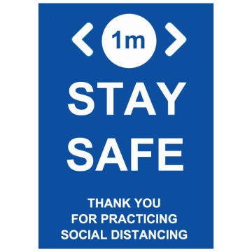 1m Stay Safe Social Distancing - Pack of 10 - A2 Poster or Sticker