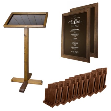 Bundle With Wooden Menu Stands And Wall Mounted Chalkboard Menu