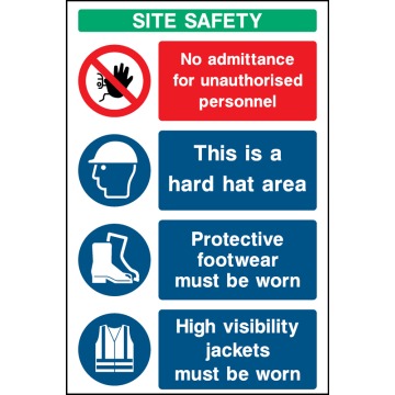 Multi Message Site Safety No Admittance Signs - Pack of 6 | Correx | Foamex | Dibond | Vinyl