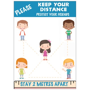 Keep Your Distance 2m Apart - Pack of 10 - A2 Poster or Sticker for Schools