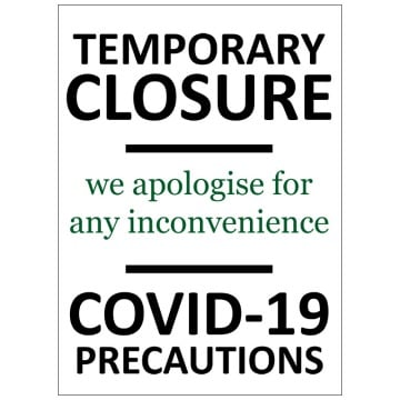 Temporary Closure COVID-19 - Pack of 10 - A2 Poster or Sticker