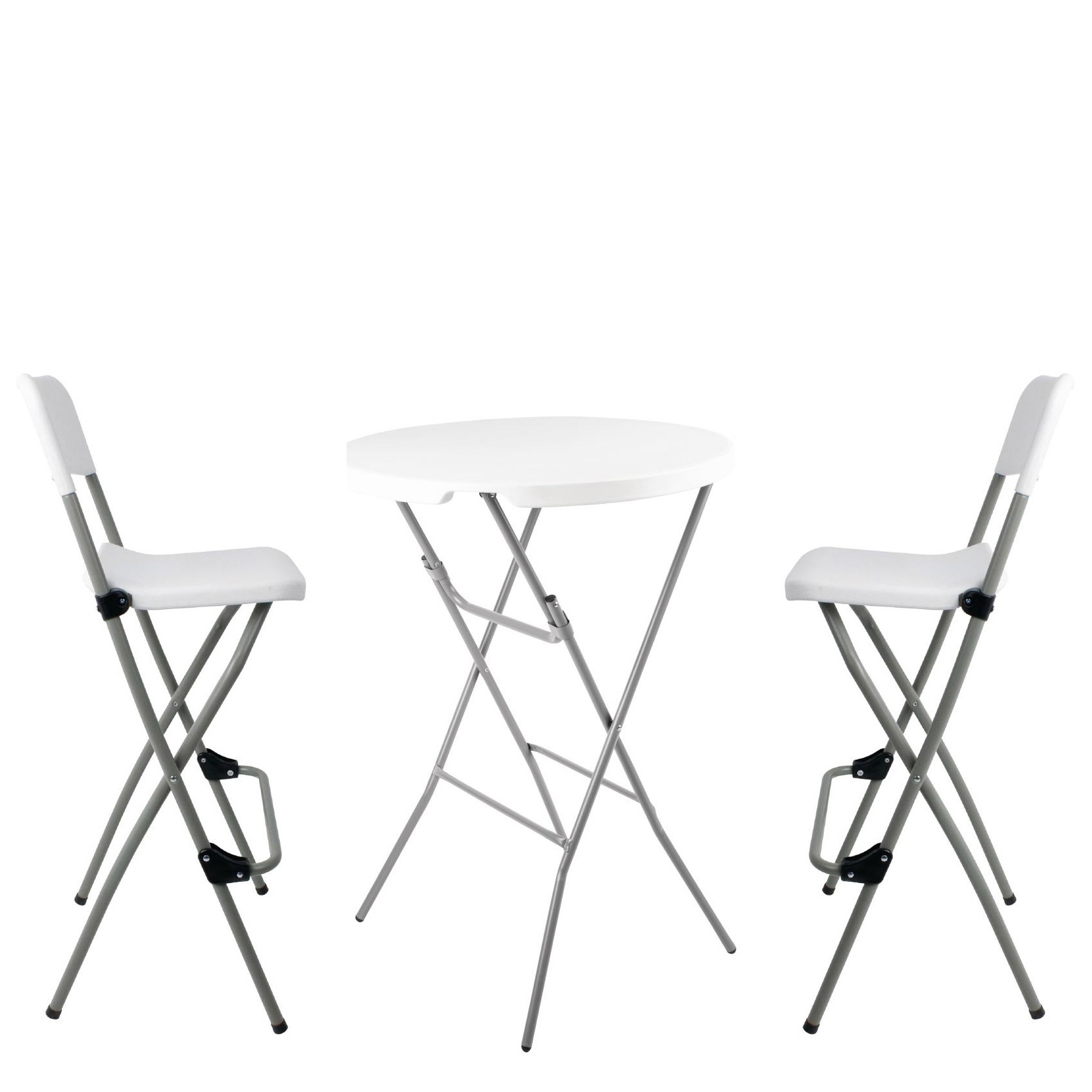 Folding Pair of Stools + Cocktail Table Set