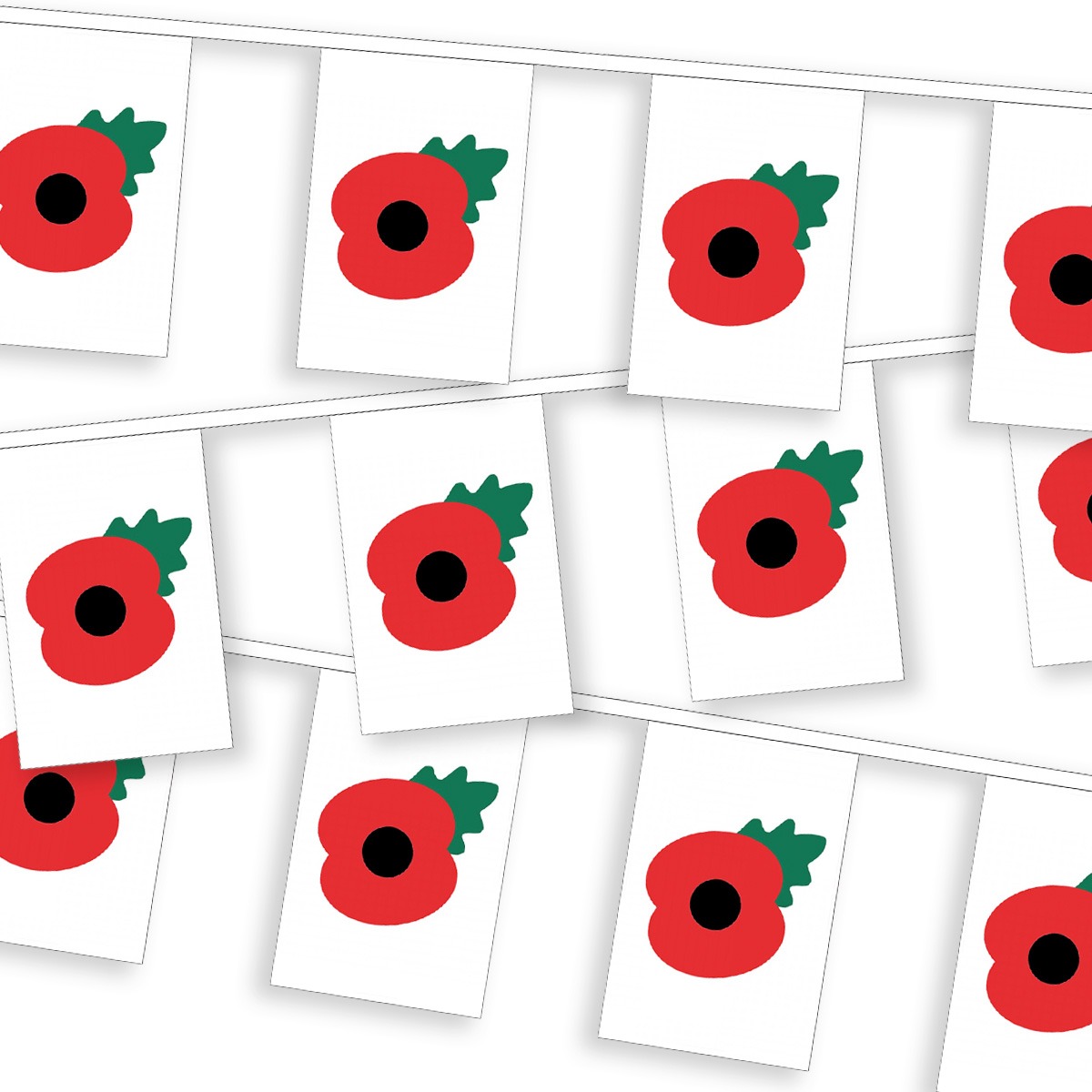 Poppy Bunting - 10 Flags / 3m Length