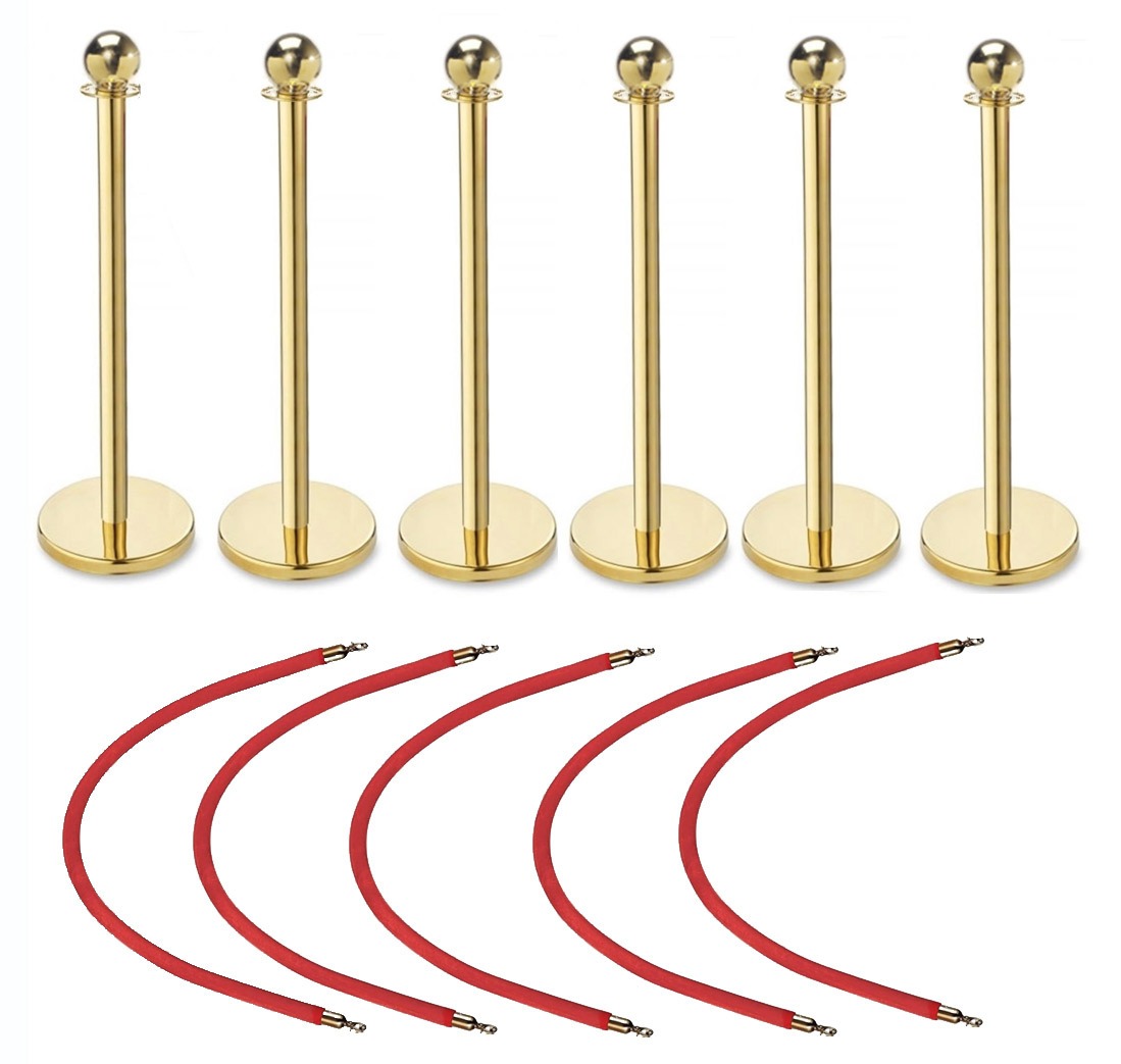 6 Gold Posts / 5 Red Ropes VIP Barrier Bundle