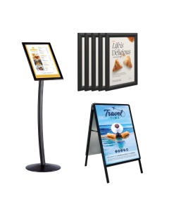 Bundle with Black Snap Frame Pavement Sign, Black Snap Frames, and Black Floor Standing Menu Holder