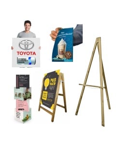 Bundle with Foamex Panel, Wooden Easel In Westminster Oak, Low Tack Window Sticker, Stack Of 4 Correx Cubes and Pavement Sign In Westminster Oak