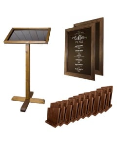 Bundle With Wooden Menu Stands And Wall Mounted Chalkboard Menu