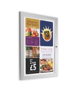 Dual purpose lockable notice board with magnetic and dry-wipe surface