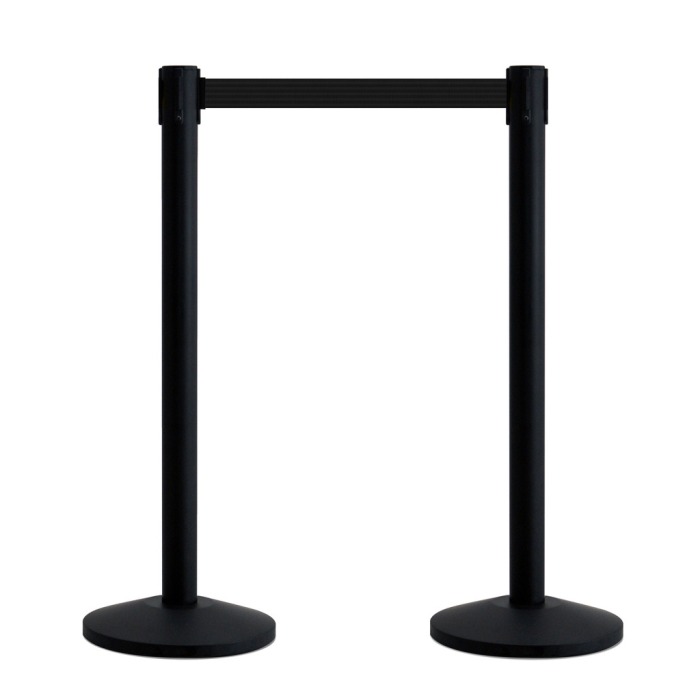 2.3m Retractable Belt Barrier - Black Post / Black Belt