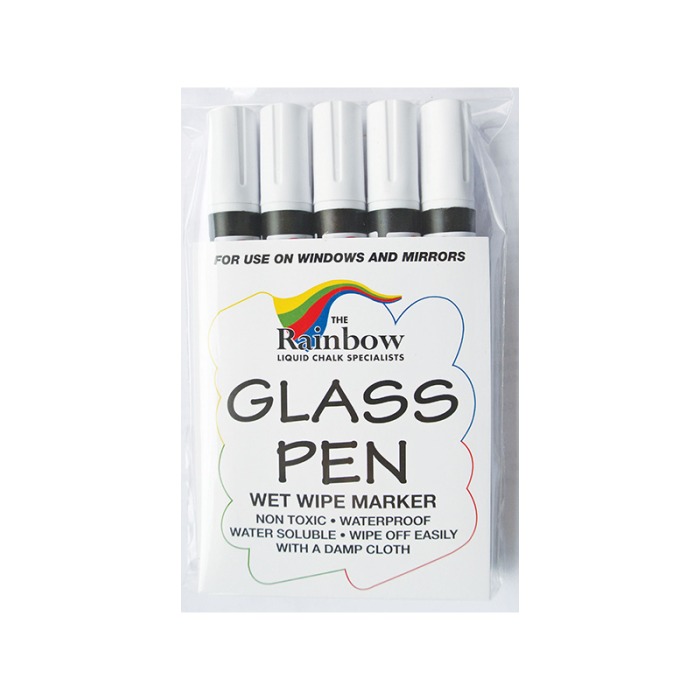 Glass Write-On Board - Narrow Tip Pens - White Pack of 5