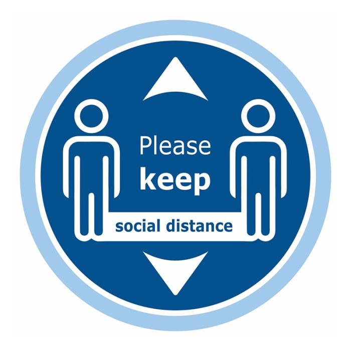 Please Keep Social Distance Floor Sticker - Blue Background