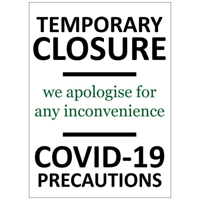 Temporary Closure COVID-19 - Pack of 10 - A2 Poster or Sticker