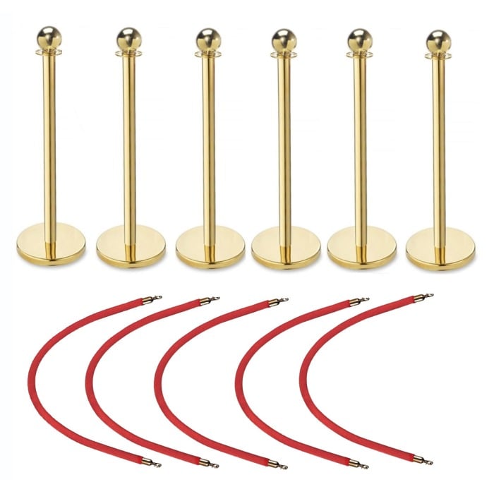 6 Gold Posts / 5 Red Ropes VIP Barrier Bundle