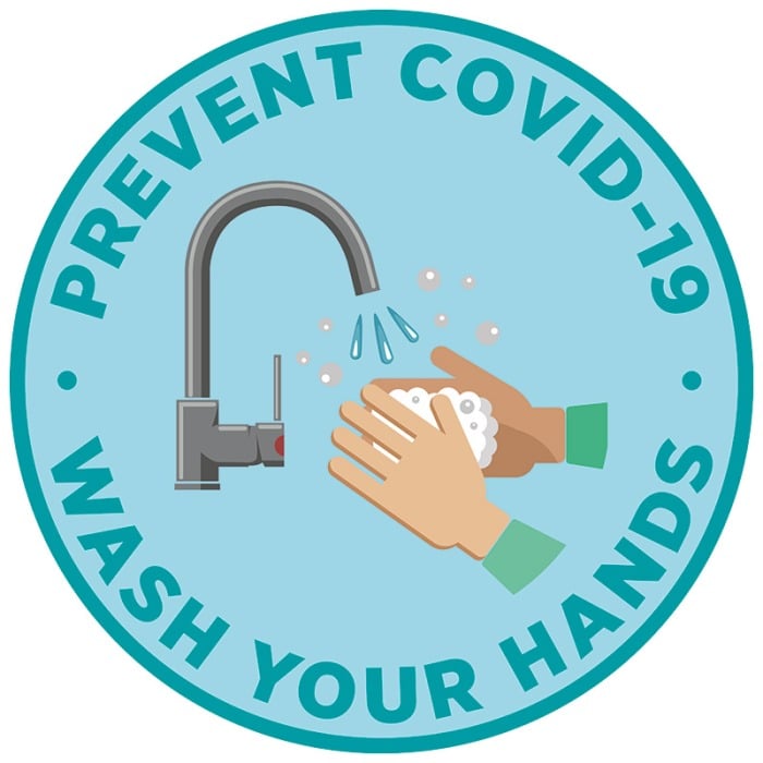 Prevent COVID-19 Wash Your Hands Blue Floor Stickers - Pack of 6