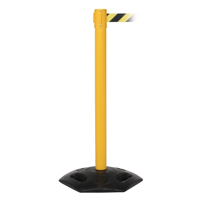 Yellow Retractable Outdoor Queue Barrier with Black/Yellow Belt