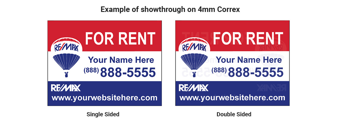 Example of showthrough on a 4mm correx estate agent sign