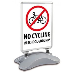 'No cycling' safety pavement sign