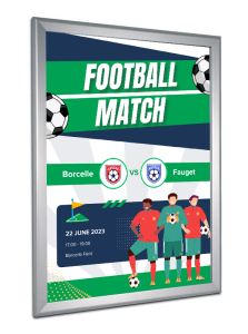 Snap frame poster with the details of a football match between two schools 