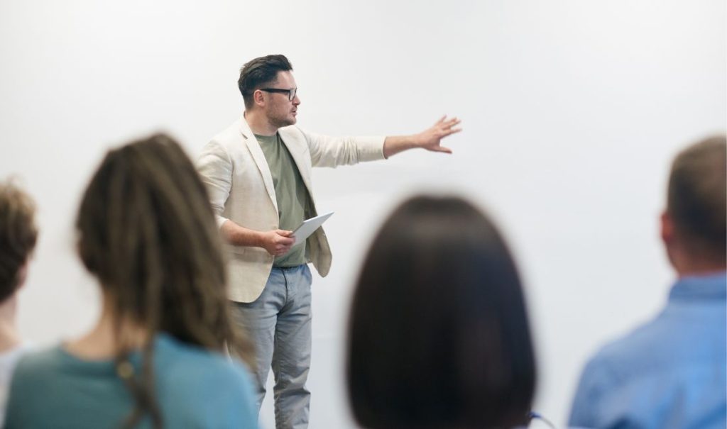 Teacher giving a presentation to parents