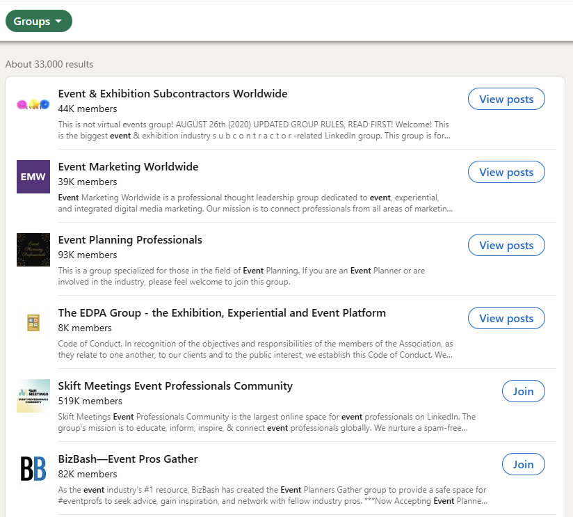 LinkedIn Event Groups