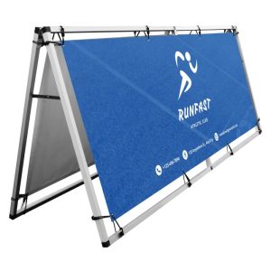 PVC banner and frame promoting an athletics club 