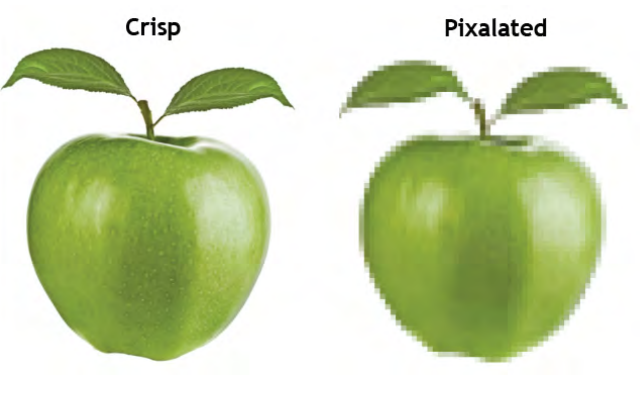 crisp image of an apple vs a pixelated image