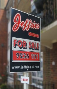 Estate agent board for a house on sale with Jeffries estate agents