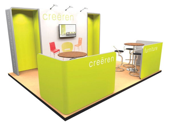 Modern Modular Display Exhibition Stand in Lime green - 4m x 4m