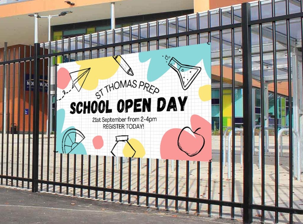 School Open Day Banner on a Fence