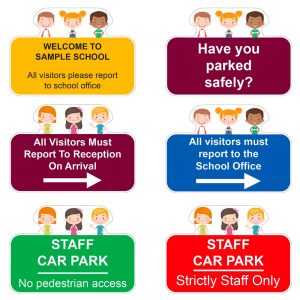 6 different school car park safety signs