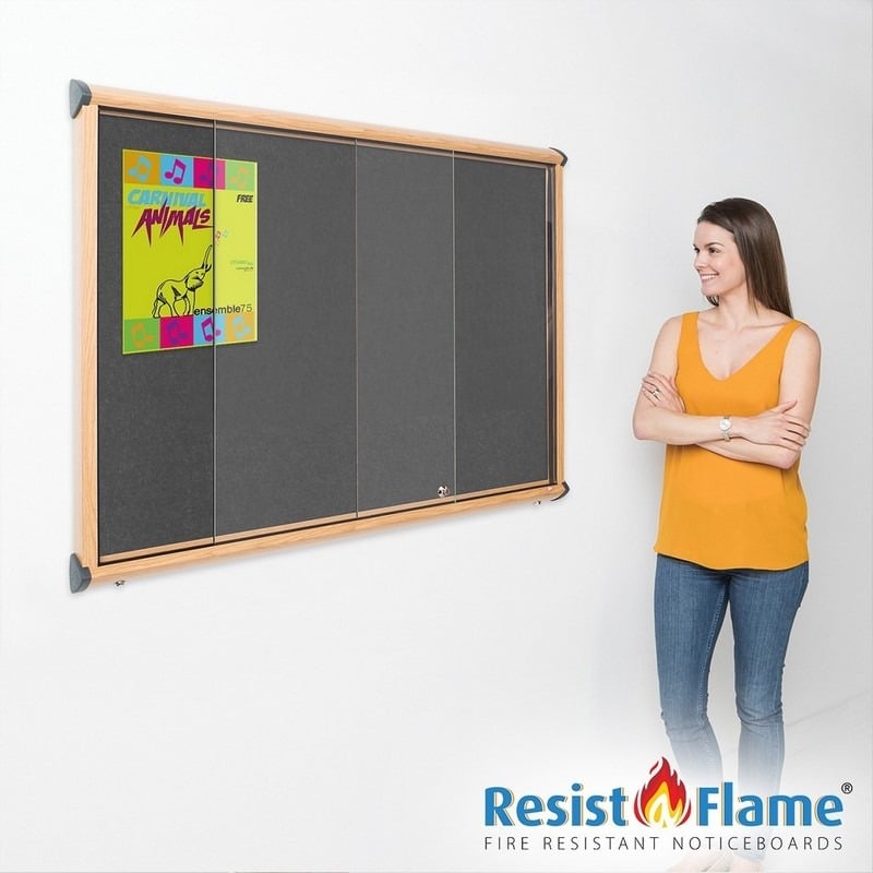 Lockable Sliding Door School Pin Board with wooden frame